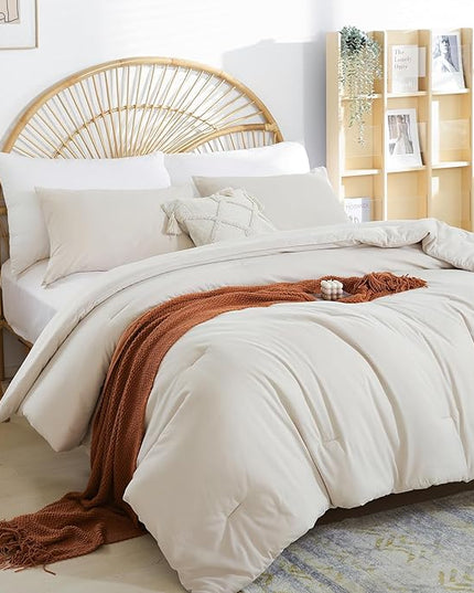 Beige Comforter Set Twin Boho Cream Twin Comforter with 1 Pillowcases - Soft Lightweight Cozy Bedding Set for All Season - Beige Comforter Twin Size for Women Teens Kids - LeafyLoom