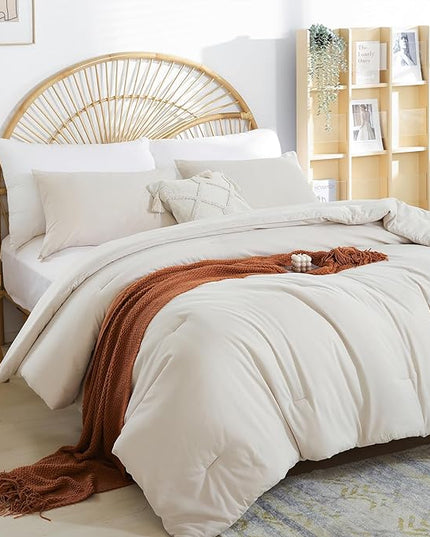 Full Size Comforter Modern Beige 3PCS Microfiber Full Size Comforter Sets for All Season Comforter for Men, Women and Girls Soft Lightweight Bed Comforter Set (1 Comforter, 2 Pillowcases) - LeafyLoom