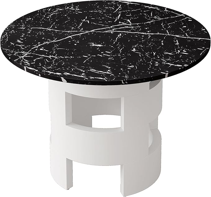 NicBex Dining Table Contemporary Kitchen Table Farmhouse Rustic 42.12" Round Dining Table with Printed Black Marble Table Top for Dining Room, Kitchen, Living Room, Round Dining Table, Black + White - LeafyLoom