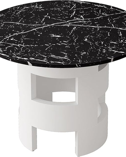 NicBex 42.12Inch Round Dining Table,Modern Kitchen Table with Printed Black Marble Tabletop for 2 to 4,Leisure Coffee Table for Kitchen,Small Space,Apartment,Living Room,Space-Saving,Black+White - LeafyLoom