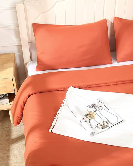 Terracotta Comforter King Size, Modern Burnt Orange Bedding Set, Cute Soft & Lightweight Chic Microfiber Bed Sets, 3 pcs-1 Comforter & 2 Pillowcases (104"x90") - LeafyLoom