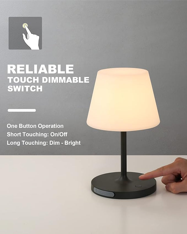 Outdoor Battery Operated Table Lamp Waterproof, 4000mAh Cordless Table Lamp Rechargeable, Touch Dimmable Desk Lamp, LED Night Light for Patio Camping Restaurant Home, H9.6in, Dark Grey - LeafyLoom