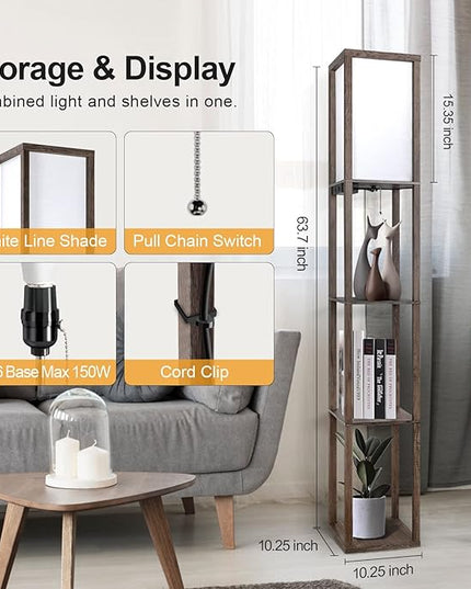 OUTON Floor Lamp with Shelves, Dimmable Shelf Floor Lamp with 1 USB & 1 Type C Ports, 1 Power Outlet, Modern Standing Lamp with 4 Color Temperature for Living Room, Bedroom, Dark Grey - LeafyLoom