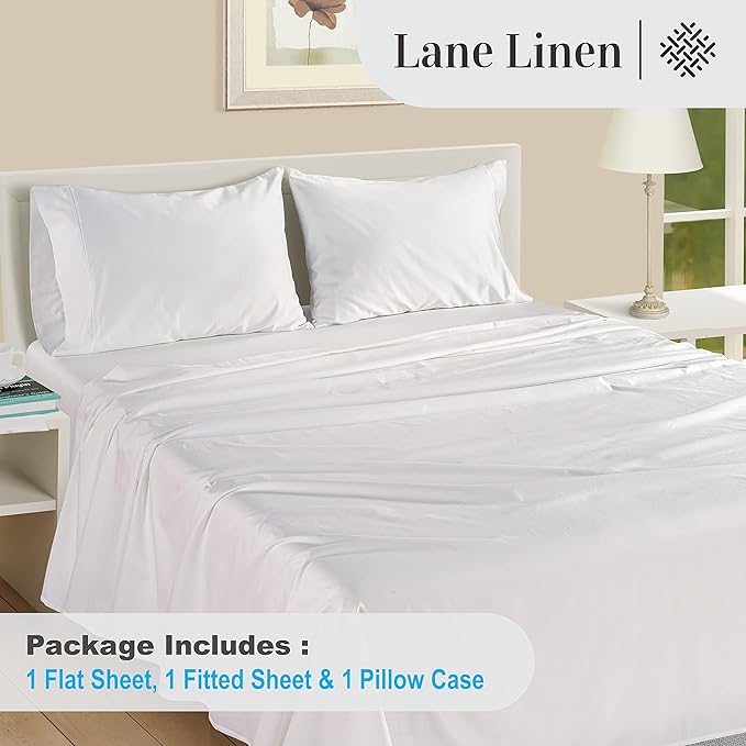 LANE LINEN 100% Egyptian Cotton Twin Sheets Set (3 PC) – 1000 Thread Count – Sateen Weave – Ultra Soft Twin Bed Sheets – Luxury Hotel Bedding – Twin Size Sheets Set with Deep Pockets – White - LeafyLoom