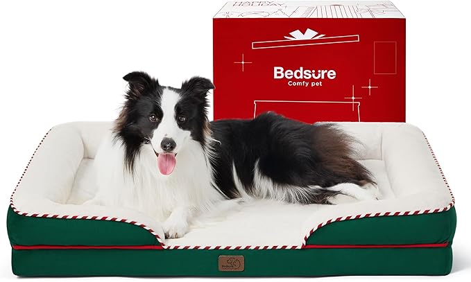 Bedsure Orthopedic Dog Bed for Large Dogs - Big Washable Dog Sofa Beds Large, Supportive Foam Pet Couch Bed with Removable Washable Cover, Waterproof Lining and Nonskid Bottom, Green BEDSURE