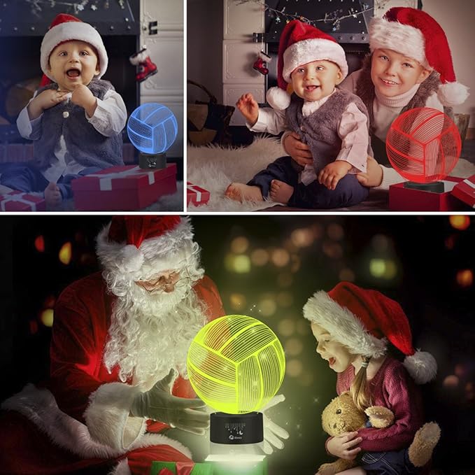 Elstey Volleyball 3D Lamp Optical Illusion Night Light, 7 Color Changing Touch Switch Acrylic Flat & ABS Base & USB Cable Decoration Lamps for Christmas Gift - LeafyLoom