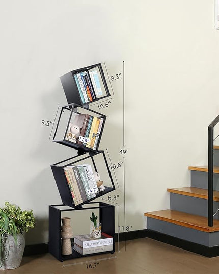 Bookshelf, 4-Tier Bookcase Black, 49'' Tall Black Bookshelf, Industrial Bookshelf, Modern Book Shelf, Storage Shelves for CDs/Books/Home Decor, Display Shelf for Living Room, Office - LeafyLoom