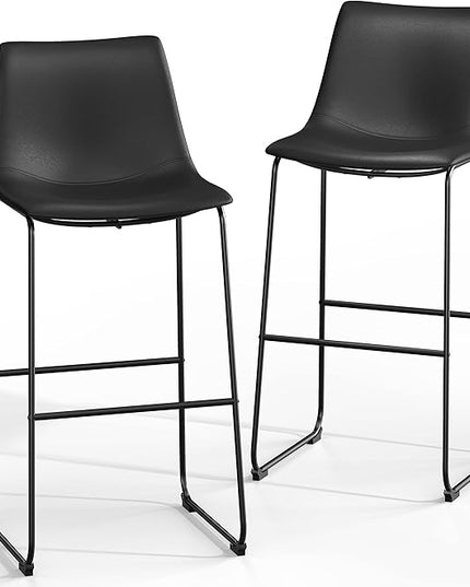 NicBex Retro Bar Stools Crazy-Horse Leather with Metal Legs Barstools, Lounge Kitchen Island Bar Stools, Set of 2, (Black Color) (A-GE17022-USSU014) - LeafyLoom