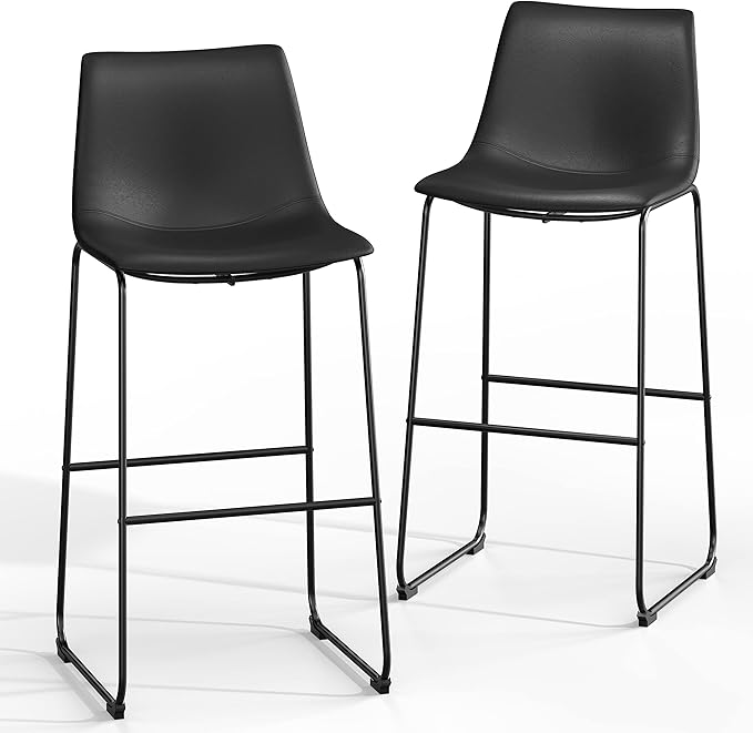 NicBex Retro Bar Stools Crazy-Horse Leather with Metal Legs Barstools, Lounge Kitchen Island Bar Stools, Set of 2, (Black Color) (A-GE17022-USSU014) - LeafyLoom