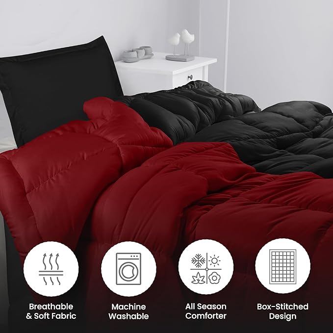 Utopia Bedding Twin Comforter Set Kids with 1 Pillow Sham, Bedding Comforter Sets, Down Alternative Reversible Black/Red Comforter, Soft and Comfortable, Machine Washable - LeafyLoom