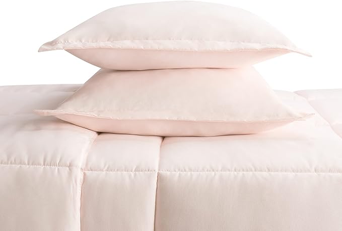 SERTA Simply Clean Ultra Soft Hypoallergenic Solid 2 Piece Comforter Set, Twin XL, Blush - LeafyLoom