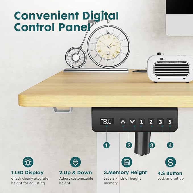 SMUG Standing Desk, Adjustable Height Electric Sit Stand Up Down Computer Table, 48x24 Inch Ergonomic Rising Desks for Work Office Home, Modern Lift Motorized Gaming Desktop Workstation, Natural - LeafyLoom