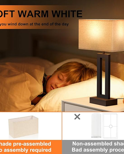 Seealle Bedroom Lamps for Night Stands - Touch Control, 3 Way Dimmable, USB C+A Charging, LED Bulbs, Easy Assembly - LeafyLoom