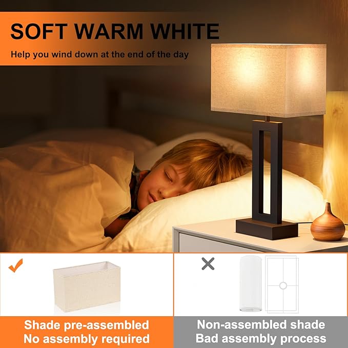 Seealle Bedroom Lamps for Night Stands - Touch Control, 3 Way Dimmable, USB C+A Charging, LED Bulbs, Easy Assembly - LeafyLoom
