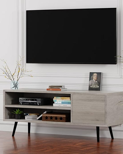 Shintenchi Mid Century Modern TV Stand for TVs up to 55 inches, Wood TV Console Table Media Cabinet with Storage, Entertainment Center for Living Room Bedroom,Grey - LeafyLoom