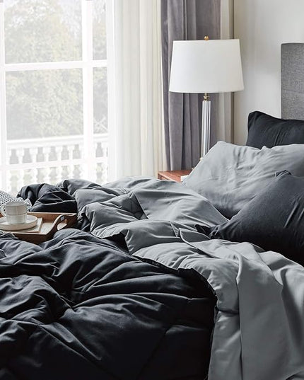 Bedsure Twin Bedding Set - 5 Pieces Reversible Twin Comforter Set, Black Extra Long Twin Bed in a Bag with Comforters, Sheets, Pillowcase & Sham, Bed Set Twin - LeafyLoom