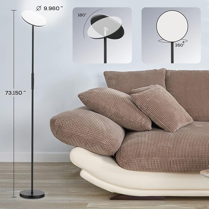 SUNTHIN Floor Lamp,Tuya Smart Floor Lamp Living Room Color Changing with Alexa & Google Home,24W RGBW Dimmable Torchiere Tall Standing Lamp Modern LED Corner Lamp for Bedroom Office Reading Black - LeafyLoom