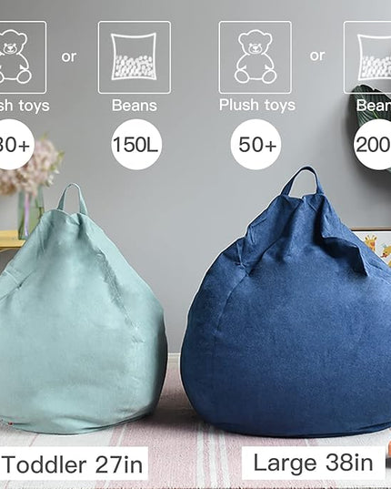 YuppieLife Stuffed Animal Storage Bean Bag Chairs Canvas Cover for Kids(No Filling)/Machine Washable and Durable Toddler Bean Bag Sofa Cover for Room Decor (Kid Painting, 27'') - LeafyLoom