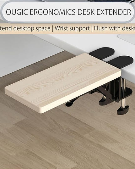 Ergonomics Desk Extender Tray, 11.8"x5.9" Punch-Free Clamp on, Foldable Keyboard Drawer Tray, Table Mount Arm Wrist Rest Shelf, Computer Elbow Arm Support - LeafyLoom