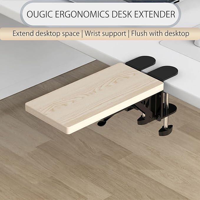 Ergonomics Desk Extender Tray, 11.8"x5.9" Punch-Free Clamp on, Foldable Keyboard Drawer Tray, Table Mount Arm Wrist Rest Shelf, Computer Elbow Arm Support - LeafyLoom