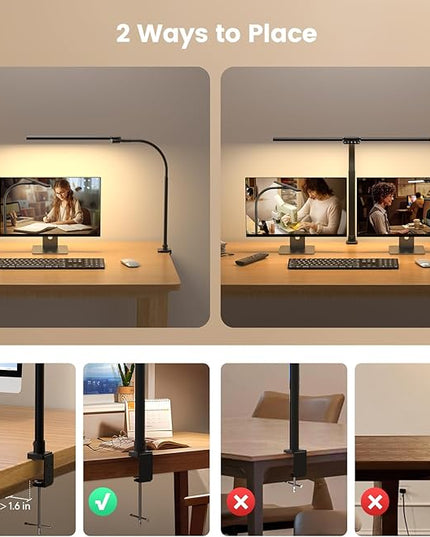 Upgraded LED Desk Lamp for Home Office with RGB, Rotatable Computer Desk Light with Remote, Eye Caring Table Lamp with Clamp for Study, Dimmable Dual Head Desk Lighting for Monitor PC, 22W - LeafyLoom
