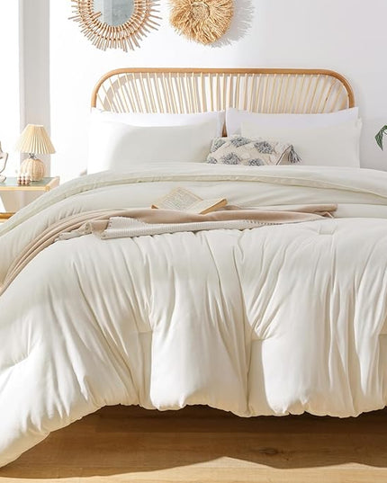 ROSGONIA Oversized King Comforter Ivory, 3pcs(1 Boho Comforter & 2 Pillowcases) Soft Lightweight Oversized King Size Comforter Sets All Season Bedding - LeafyLoom