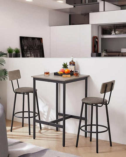 NicBex Kitchen Table and Chairs Modern Dining Table Bar Table Set with 2 Bar Stools PU Soft Seat with Backrest for Breakfast Nook Living Room Small Space Restaurant, Easy Assemble, Grey - LeafyLoom