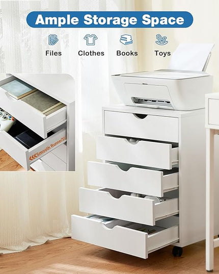 OLIXIS Chest Wood File Cabinet Rolling Organization Storage Dresser with Wheels for Home Office - LeafyLoom