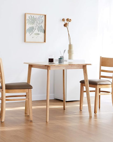 Livinia Cabin Dining Chair Set of 2, Solid Malaysian Oak PU Leather Upholstered Cushion Seat Wooden Ladder Back Side Chairs (Natural-Oak) Assembly Required - LeafyLoom
