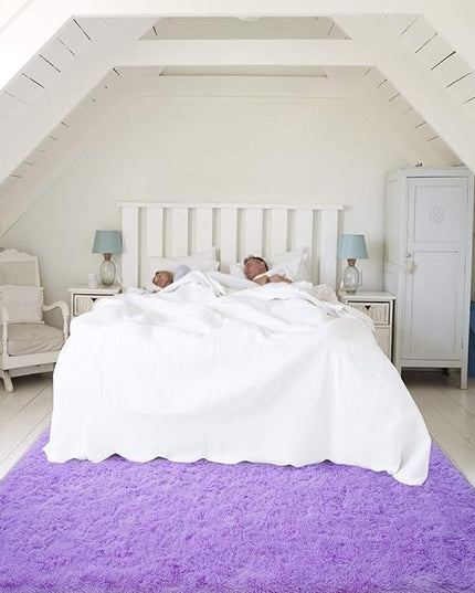Softlife Ultra Soft Fluffy Area Rugs for Bedroom, Girls and Boys Room Kids Room Nursery Rug, 4 x 5.3 Feet Shaggy Fur Indoor Plush Modern Floor Carpet for Living Room Christmas Decor, Purple - LeafyLoom