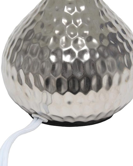 Simple Designs LT2073-SVW Mini Hammered Texture Silver Drip Table Lamp with White Shade - LeafyLoom