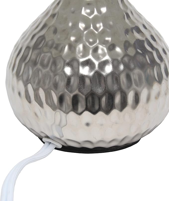 Simple Designs LT2073-SVW Mini Hammered Texture Silver Drip Table Lamp with White Shade - LeafyLoom