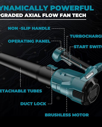 Cordless Leaf Blower for makita 18V Battery, 480 CFM Electric Blower with Brushless Motor, Adjustable 3 Speeds up to 22000RPM, Handheld Leaf Blower for Lawn Care,Yard and Snow Blowing(No Battery) - LeafyLoom