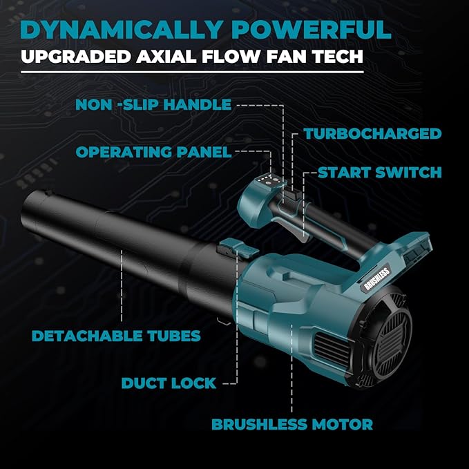 Cordless Leaf Blower for makita 18V Battery, 480 CFM Electric Blower with Brushless Motor, Adjustable 3 Speeds up to 22000RPM, Handheld Leaf Blower for Lawn Care,Yard and Snow Blowing(No Battery) - LeafyLoom