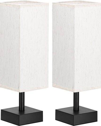 Small Table Lamps Set of 2 - Beige, Minimalist Lamps Set, Square Fabric Shade, for Kids Room Office Dorm, Push Button, Bulb NOT Included - LeafyLoom