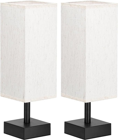 Small Table Lamps Set of 2 - Beige, Minimalist Lamps Set, Square Fabric Shade, for Kids Room Office Dorm, Push Button, Bulb NOT Included - LeafyLoom