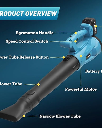 Leaf Blower Cordless, 20V Battery Powered Electric Leaf Blower with 2 Batteries & Charger, 6 Speed Mode, 420CFM Handheld Leaf Blowers for Lawn Care, Patio, Yard, Sidewalk, Blowing Snow - LeafyLoom