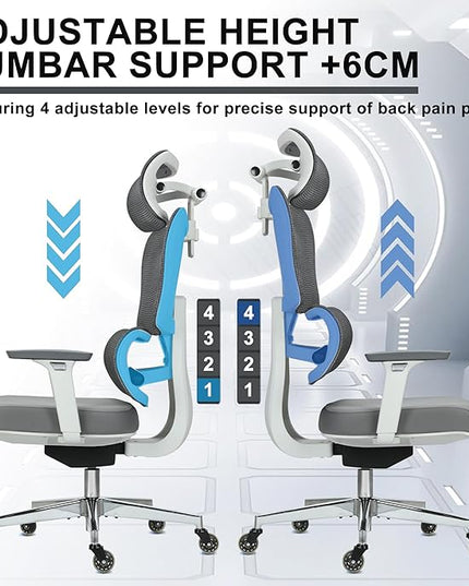 C19 Ergonomic Mesh Office Chair with Adjustable Height Lumbar Support，3D Armrest & Headrest，Tilt Function，Blade Wheel for High Back Desk Chair，Swivel Big and Tall Computer Chair (White) - LeafyLoom