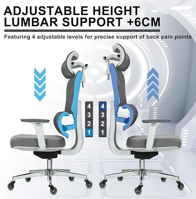 C19 Ergonomic Mesh Office Chair with Adjustable Height Lumbar Support，3D Armrest & Headrest，Tilt Function，Blade Wheel for High Back Desk Chair，Swivel Big and Tall Computer Chair (White) - LeafyLoom
