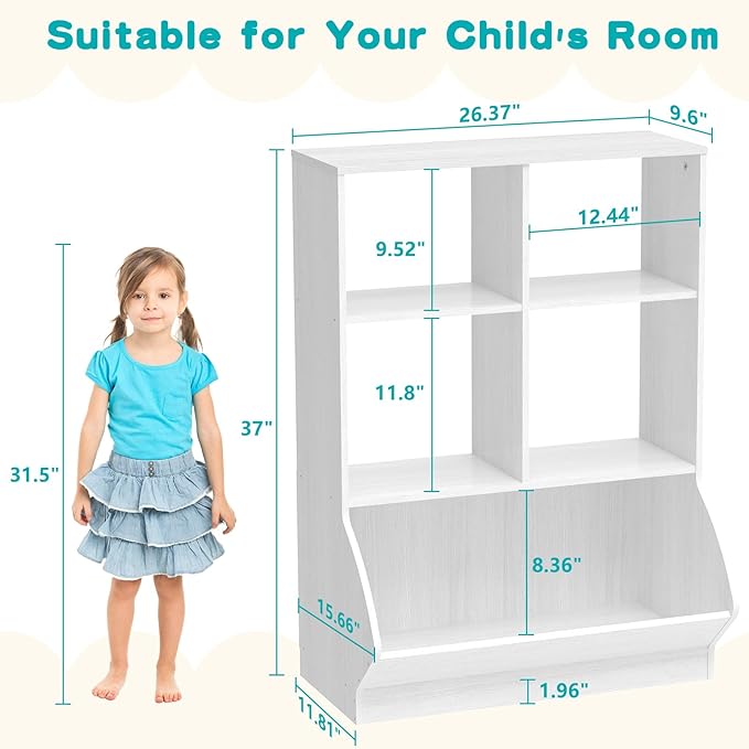 EasyCom 3 Tier Toy Storage Organizer, 5 Cube Toy Shelf and Bookcase Storage Cabinet, Book Shelf for Playroom Bedroom Living Room Nursery White - LeafyLoom