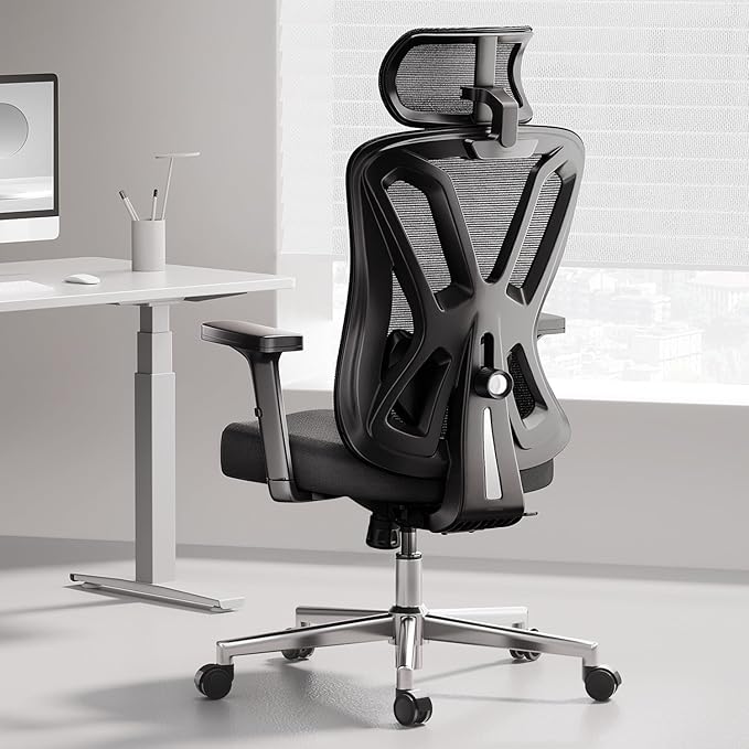 Hbada Ergonomic Mesh Office Chair, Computer Chair with Adjustable 2D Armrest, Swivel Office Chair -Adjustable Headrest with Lumbar Support and PU Wheels Black(No Footrest) - LeafyLoom