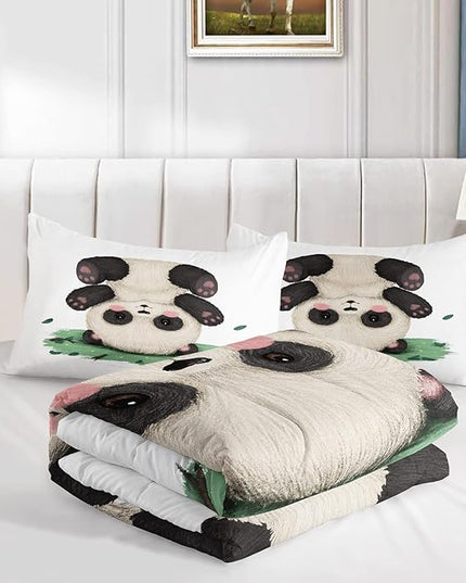 CVHOUSE Panda Bedding Set,Panda Comforter Queen,Cute Panda Comforter Set for Girls Kids Teens,Kawaii Panda Quilt Set with 1 Comforter and 2 Pillow Cases- 3 Piece - LeafyLoom