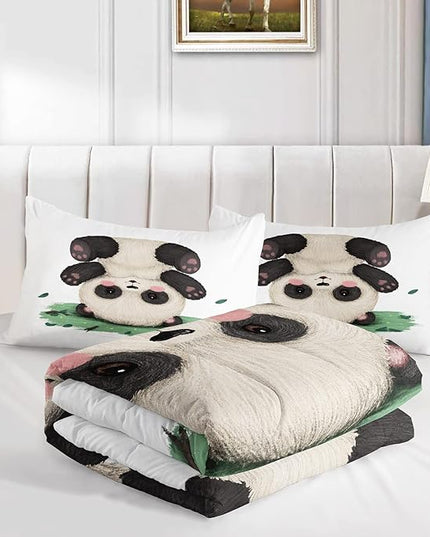 CVHOUSE Panda Bedding Set,Panda Comforter Full,Cute Panda Comforter Set for Girls Kids Teens,Kawaii Panda Quilt Set with 1 Comforter and 2 Pillow Cases- 3 Piece - LeafyLoom