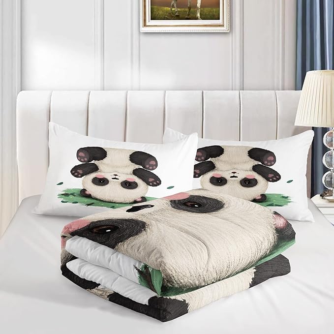 CVHOUSE Panda Bedding Set,Panda Comforter Full,Cute Panda Comforter Set for Girls Kids Teens,Kawaii Panda Quilt Set with 1 Comforter and 2 Pillow Cases- 3 Piece - LeafyLoom
