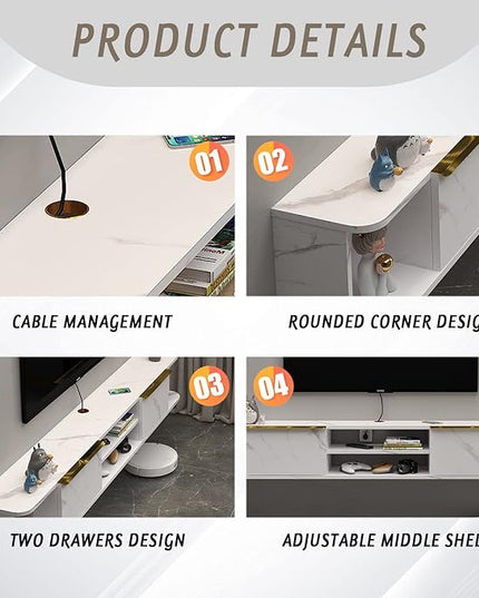 Pmnianhua Floating TV Stand with 2 Drawers,78'' Wall Mount TV Shelf,Floating Media Console,Floating Shelf for Under TV,Floating TV Console with Cabinets for Bedroom Living Room(White) - LeafyLoom