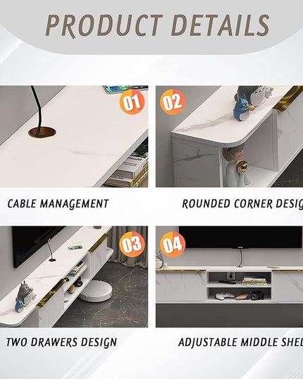 Pmnianhua Floating TV Stand with 2 Drawers,70'' Wall Mounted TV Shelf,Floating Shelf Under TV,Floating TV Console with Cabinets for Bedroom Living Room(White) - LeafyLoom