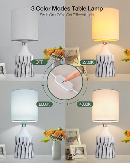 AIDENOEY Small Table Lamp for Bedroom-Bedside Desk Lamps Set of 2,with 3 Way DimmableTouch Control,Nightstand Ceramic Lamp with Fabric Shade for Kids Room,Living Room,Dorm,Home Office(Black+White) - LeafyLoom