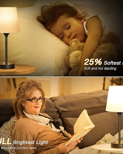 White Bedside Lamps for bedrooms Set of 2 - Nightstand Bedroom Lamp with USB C Port and AC Outlet Charging, 3 Way Dimmable Touch Control Small White Bed Side Table Lamp, Nightstand Light for Kids - LeafyLoom