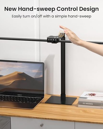 LED Desk Lamp, Newest Hand-Sweep Sensor Desk Lamps for Home Office, Double Head Architect lamp with Type-C & USB Charger, 24W Dimmable Smart Light with Timer, Black - LeafyLoom