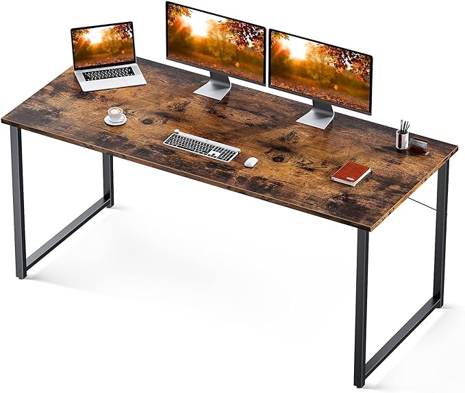 Coleshome 63 Inch Computer Desk, Modern Simple Style Desk for Home Office, Study Student Writing Desk, Vintage - LeafyLoom